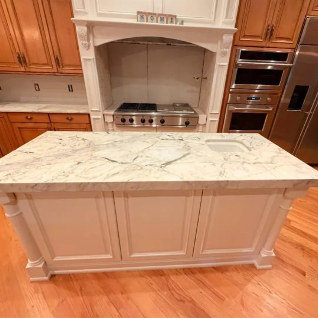 Marble kitchen island with built-in sink
