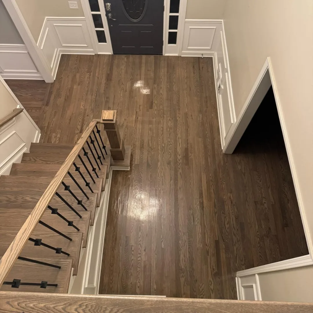 Refinished hardwood flooring and stairs